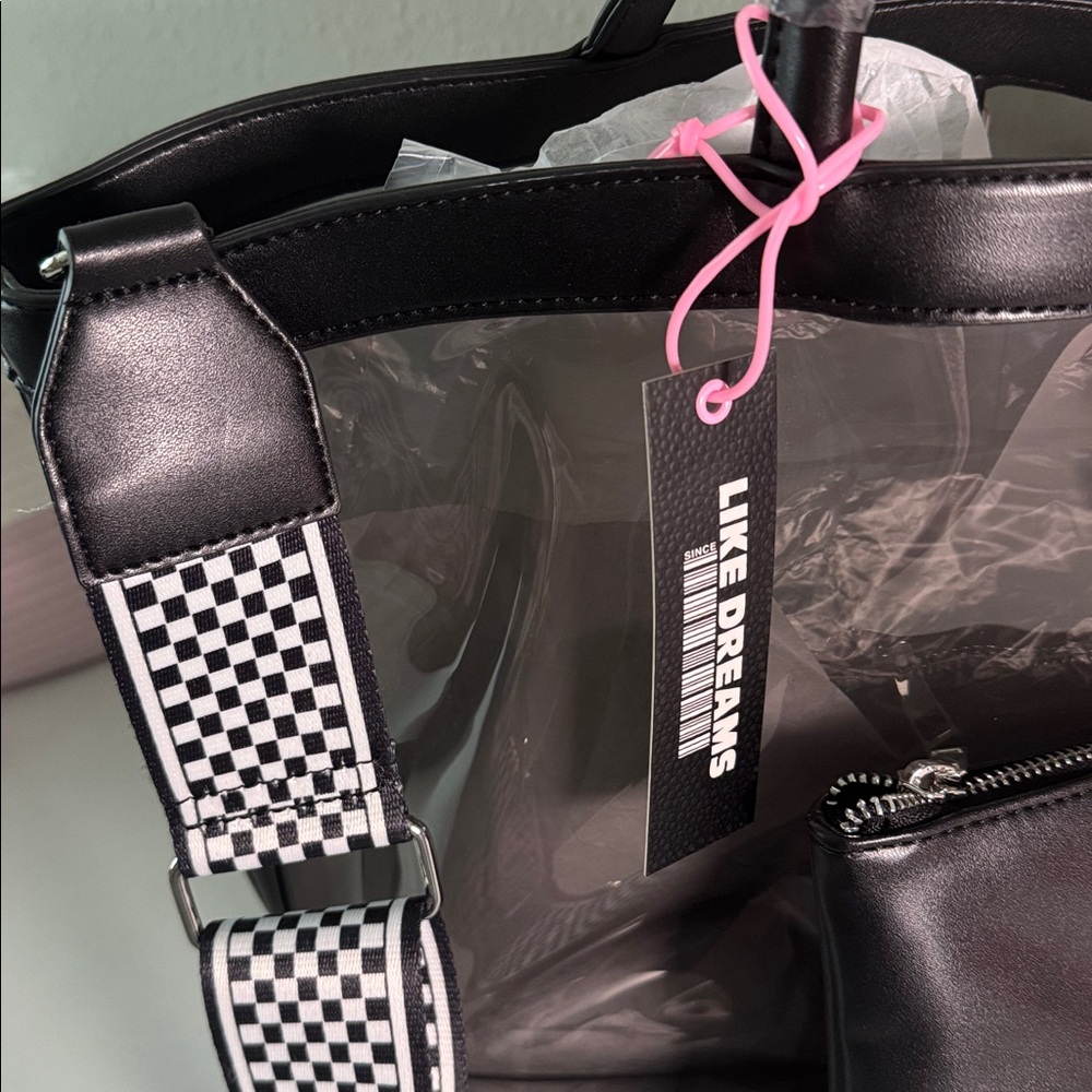 Black Transparent Tote Bag with Pouch - Picture 3 of 4